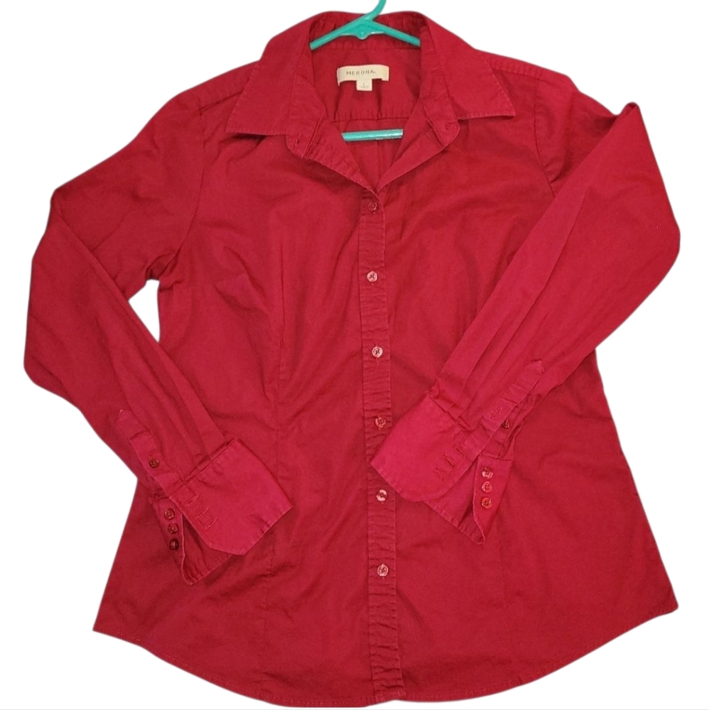 Merona Tailored Long Sleeve Button Down Shirt - Deep Red - Size Large